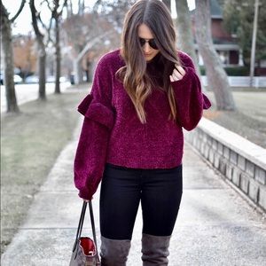 BP Burgundy Ruffle Chenille Sweater